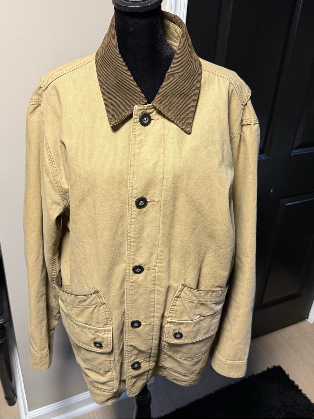 Orvis Field Jacket Men's M Khaki Barn Chore Coat Corduroy Collar Utility Quilted